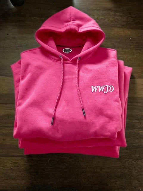 Pink WWJD Hoodie - Romans 8:18