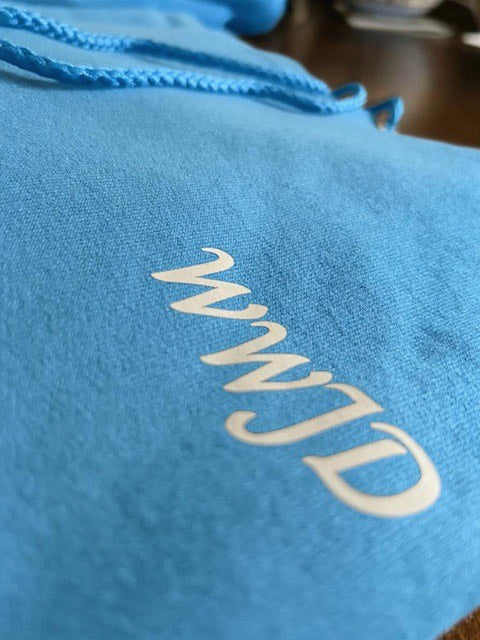 Light Blue WWJD Hoodie - Romans 8:18