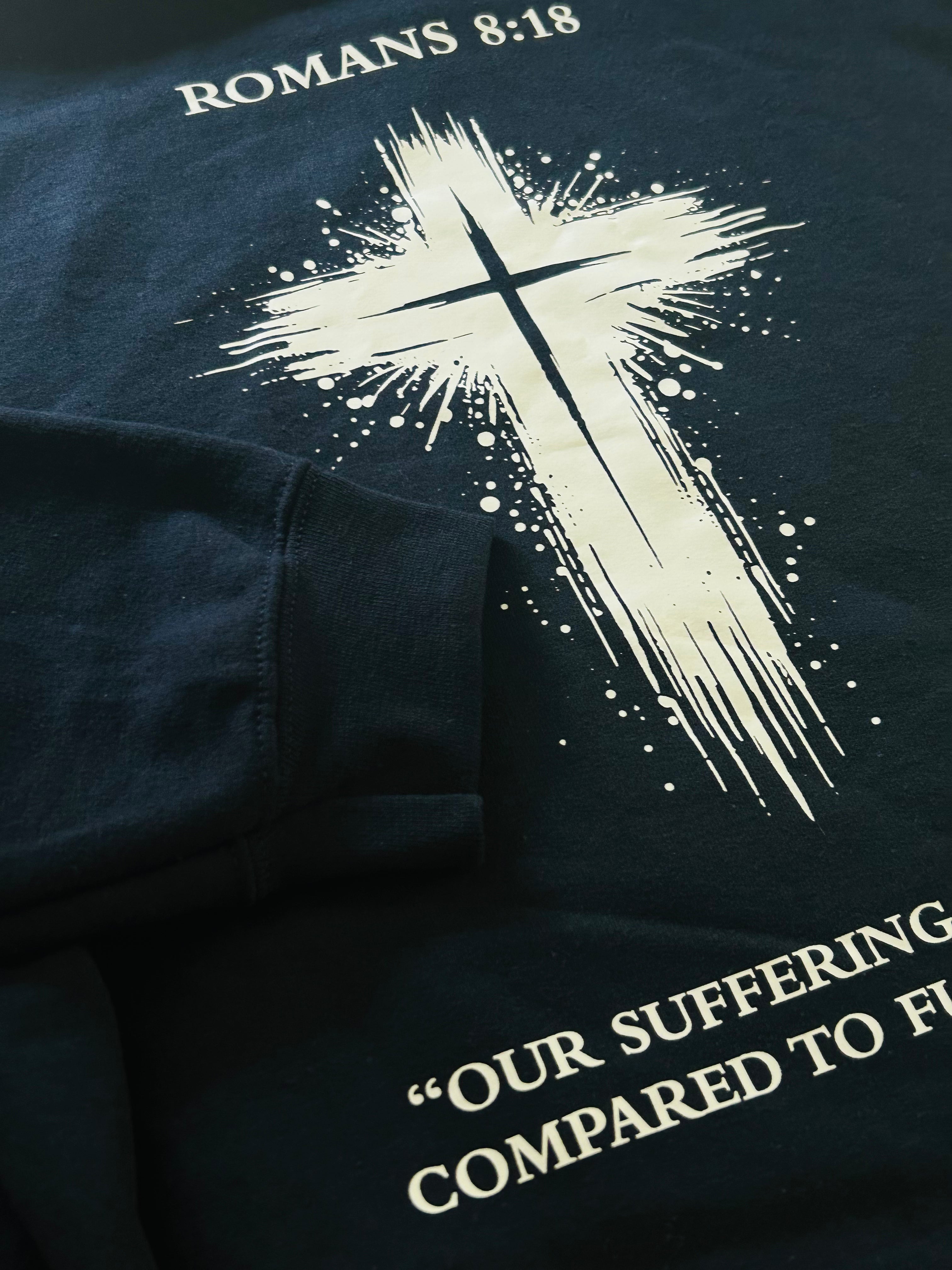 Dark Blue WWJD Hoodie - Romans 8:18